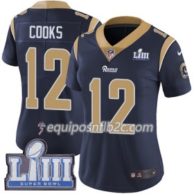 Camiseta Mujer NFL Los Angeles Rams Brandin Cooks 12 Nike Azul 2019 Super Bowl LIII 
